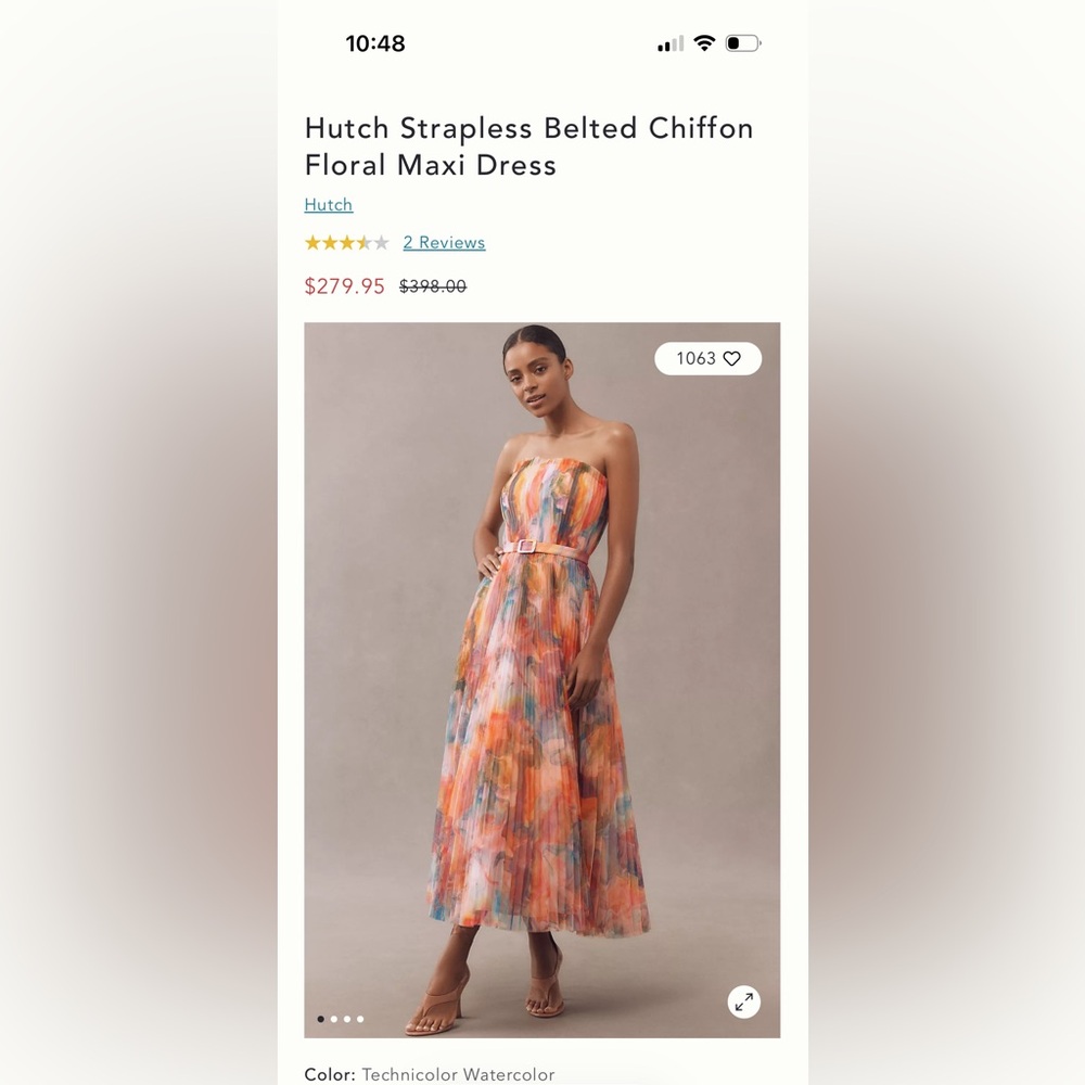 Anthropologie Strapless Watercolor Maxi Dress